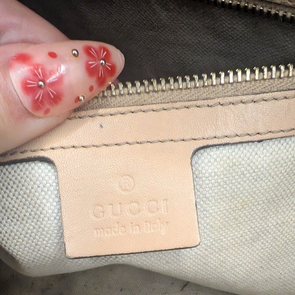 💢 Pristine💢 Gucci Beige And Brown Boston Canvas Stripe Satchel - Picture 7 of 9